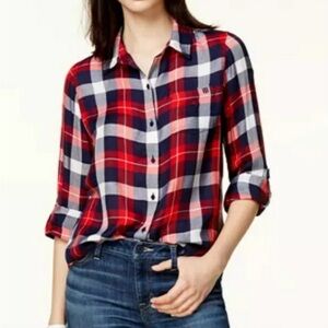 Tommy HILFIGER Heritage Shirt Button Down Women's Sz Small Preppy Plaid Cowgirl